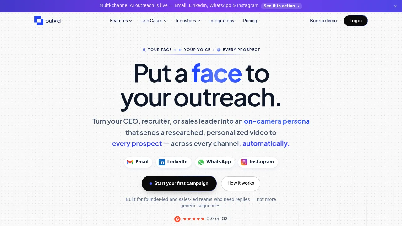 Screenshot of the Outvid personalized video outreach platform