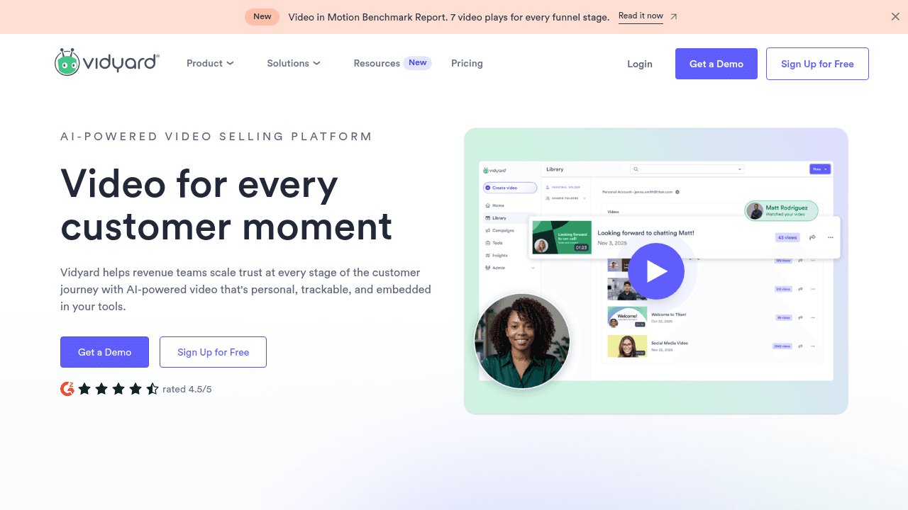 Screenshot of the Vidyard video sales platform