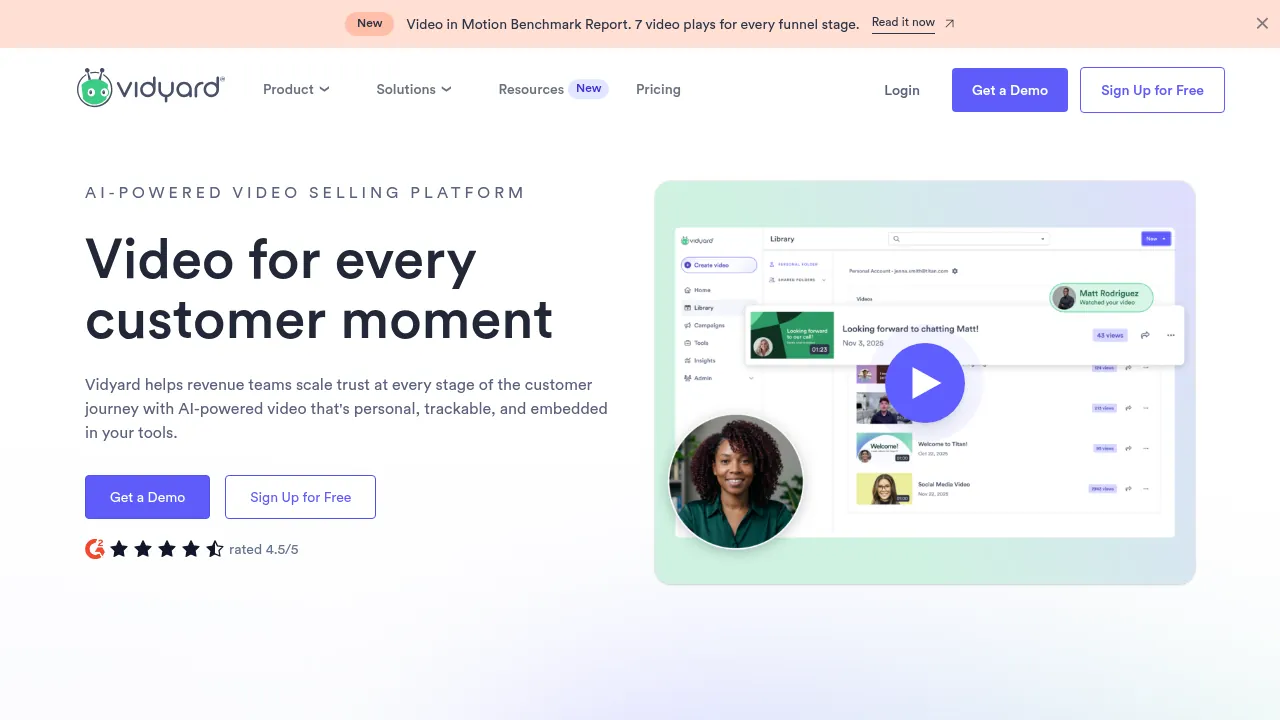 Screenshot of the Vidyard video sales platform